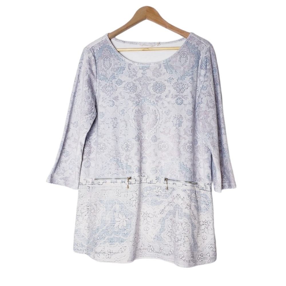 Soft Surroundings Ultra Soft Light Blue and Ivory Patterned Tunic